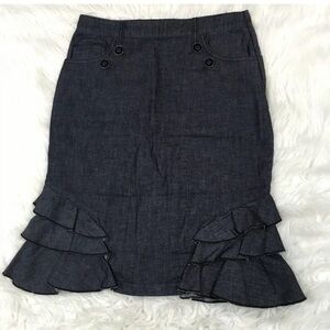 Pilco and letterpress denim pencil ruffle skirt size 00